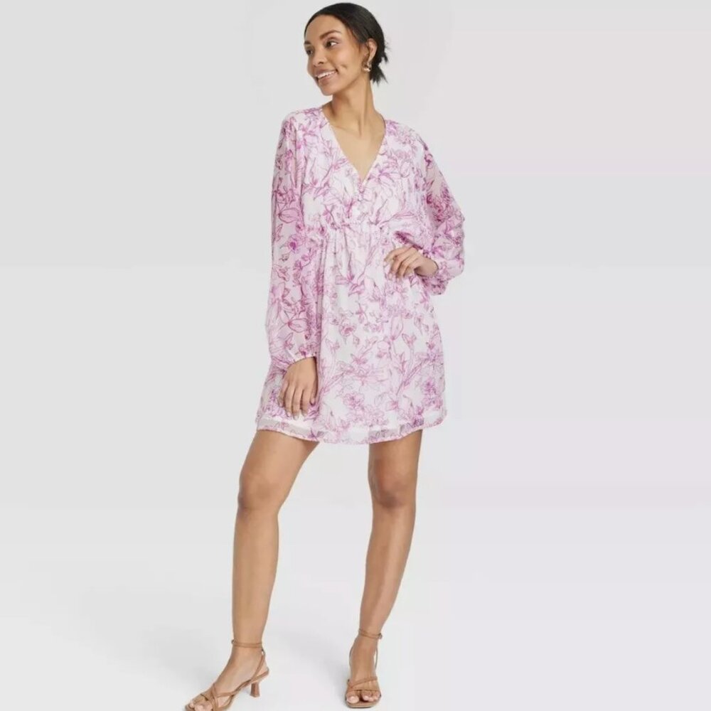 NEW A New Day Lilac Floral Balloon Sleeve Dress